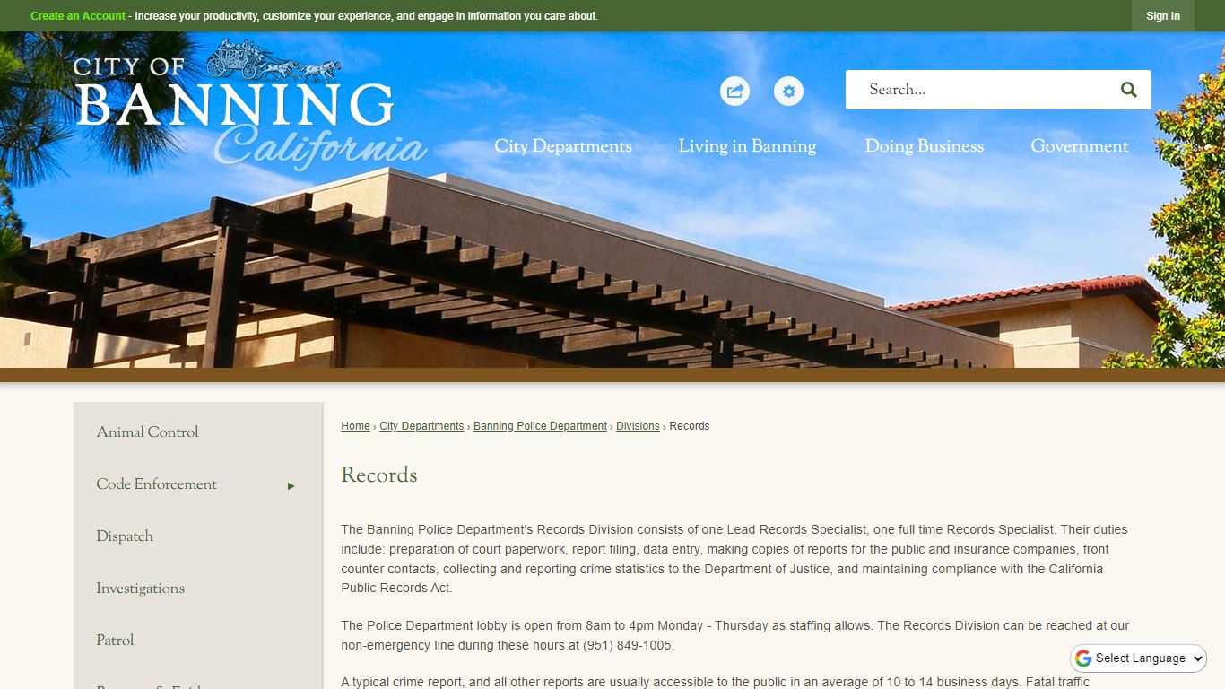 Records | Banning, CA - Official Website