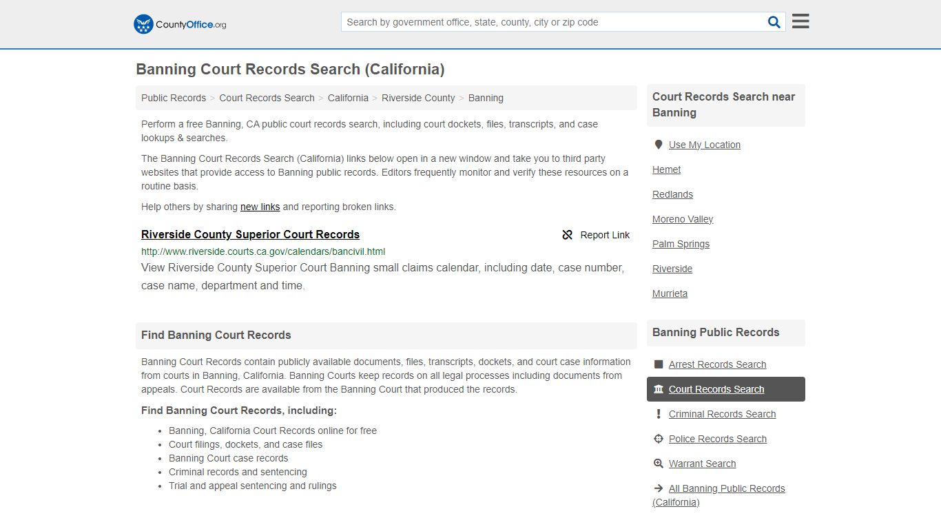 Banning Court Records Search (California) - County Office